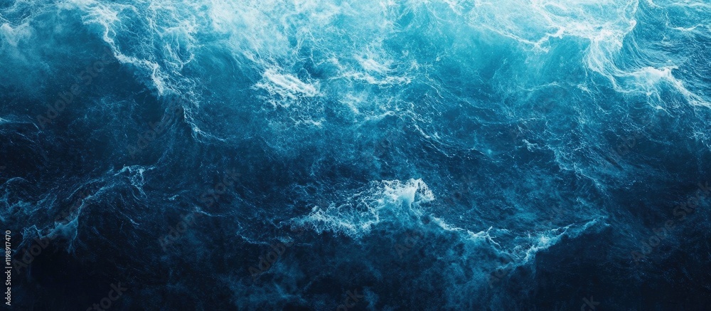Poster blue ocean water surface with waves and ripples creating a dynamic texture copy space
