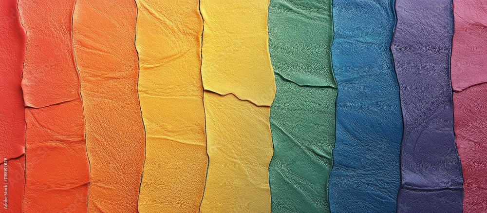 Aufkleber colorful folded paper backdrop in gradient hues from red to purple with ample copy space for text.