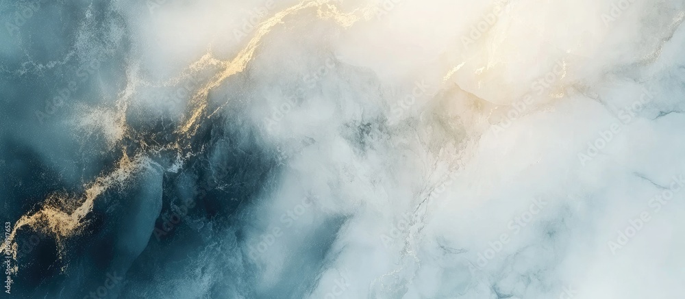 Poster abstract aerial view of blue and gold marbled texture with soft clouds and gradients copy space for 