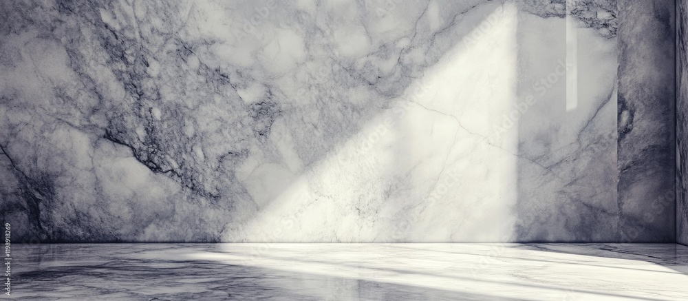 Aufkleber abstract interior space with gray marble walls and floor illuminated by a single beam of light with 