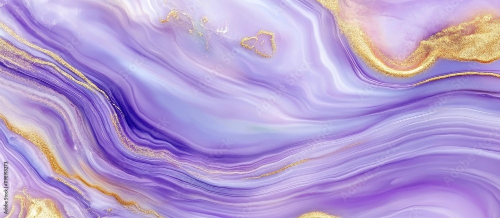 Poster abstract purple and gold marble texture with smooth waves and copy space for text insertion