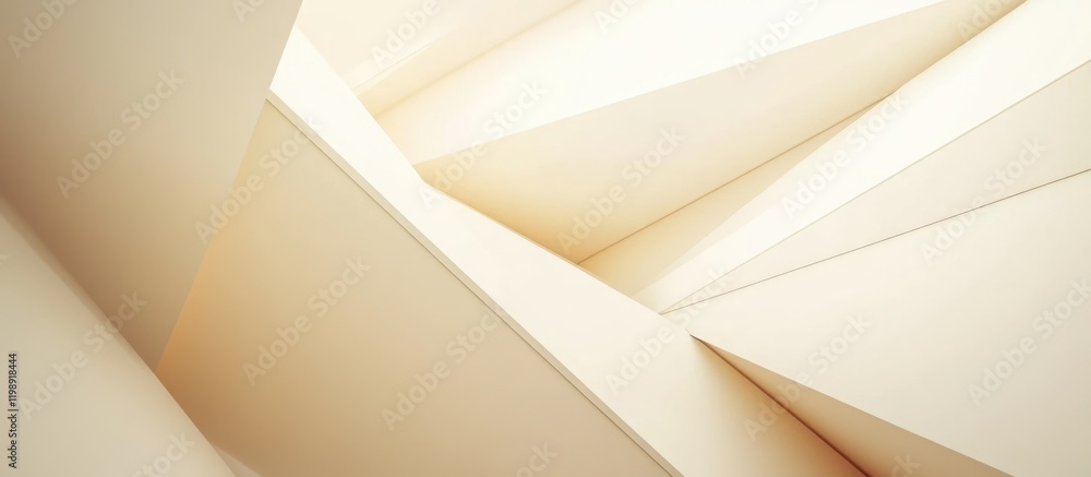 Poster abstract geometric shapes with soft lighting and warm tones, featuring layered angles and textures, 