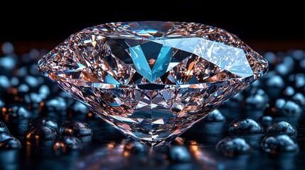 Sparkling diamond gemstone on dark background.