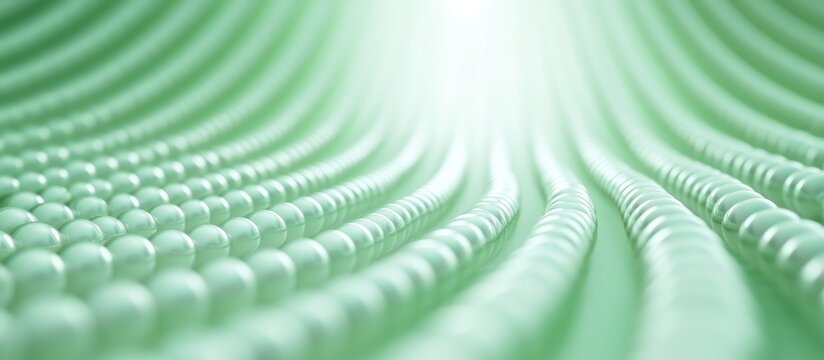 Abstract geometric background with smooth lines and spherical shapes in soft green tones with Copy Space for text