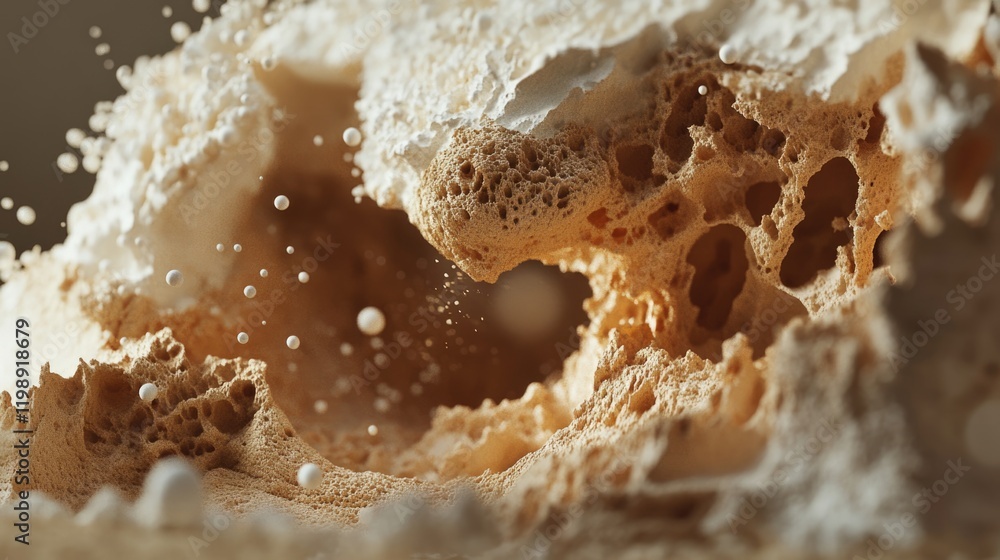 Poster abstract macro photograph of textured foam with air bubbles and uneven surfaces showcasing intricate