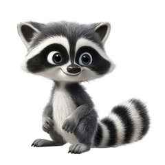 Obraz premium Cute Cartoon Raccoon Character, Playful Forest Creature with Expressive Eyes Surrounded by Nature