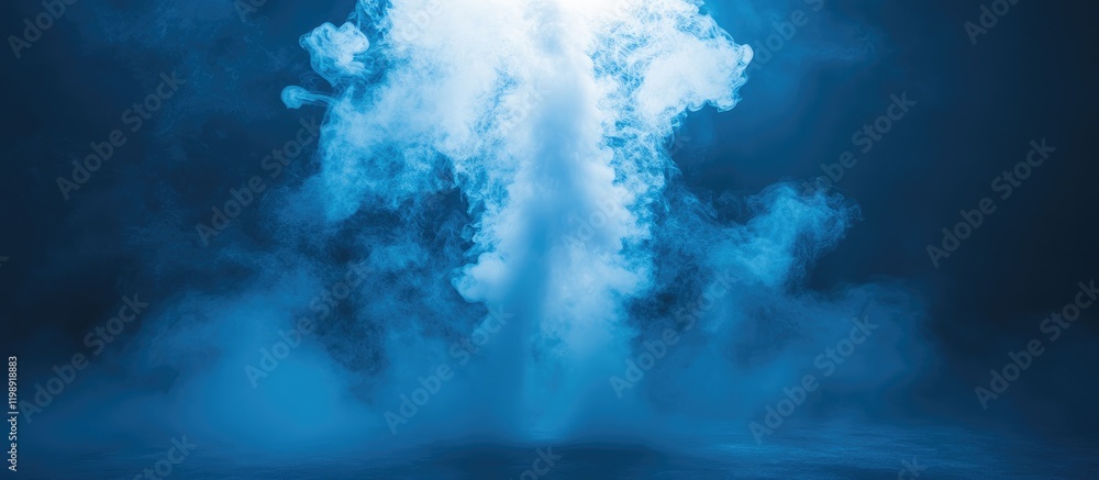 Poster blue smoke or fog swirling in dramatic fashion creating an abstract background with copy space for t