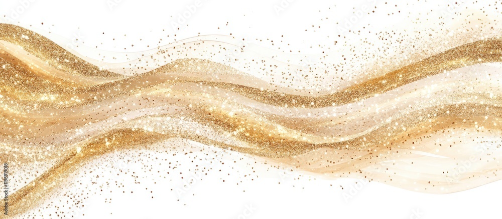 Poster gold glitter wave texture with sparkling particles on a white background suitable for design project