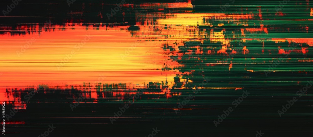 Poster abstract motion blur graphic with vibrant orange and green colors creating a dynamic visual effect. 
