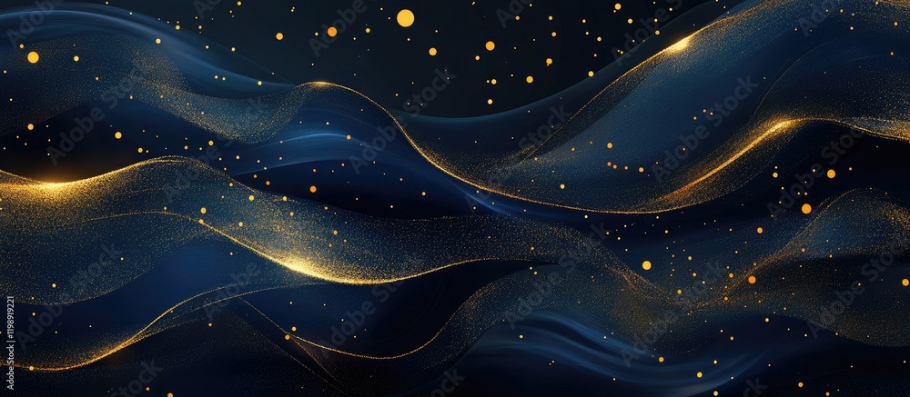 Poster abstract dark blue and gold wave pattern with stars and space theme suitable for backgrounds and vis