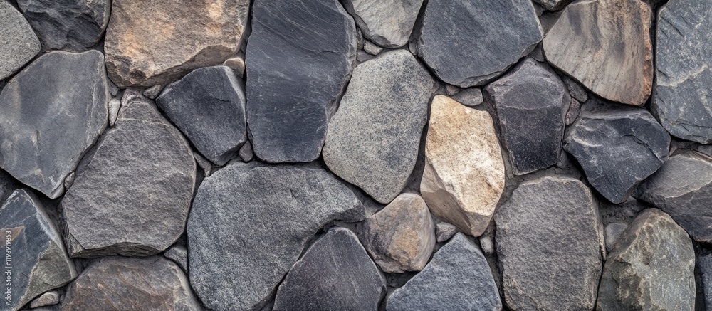 Aufkleber textured stone wall surface with various shaped slate and granite stones arranged in a natural patte