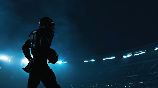 Silhouette of a Football Player Against a Stadium Backdrop