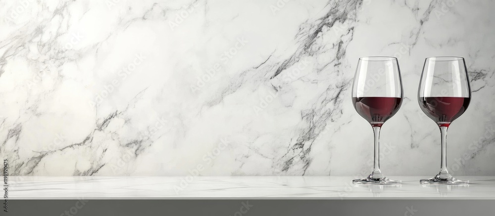 Aufkleber red wine glasses on a marble countertop with copy space for text and design elements