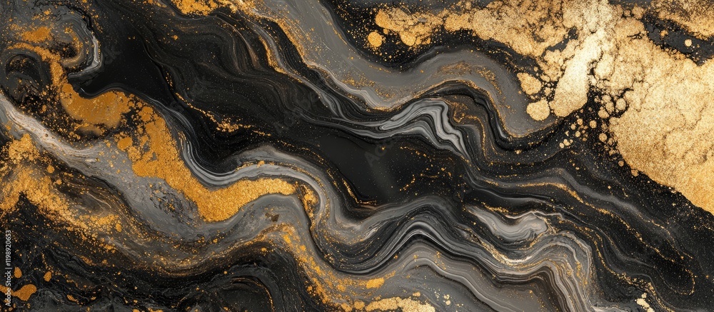 Poster abstract black and gold marbled texture with flowing lines and patterns natural stone background cop