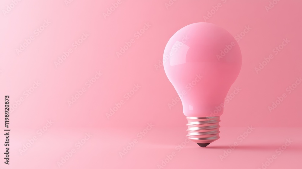 Poster pink light bulb on a soft pink background with copy space for text or graphics