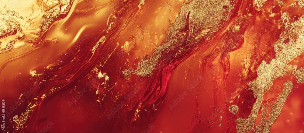 Poster abstract colorful background with red, orange, and gold swirling patterns and textures with copy spa
