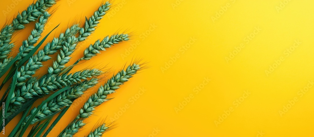 Poster wheat ears on a bright yellow background with ample copy space for text placement. agricultural conc