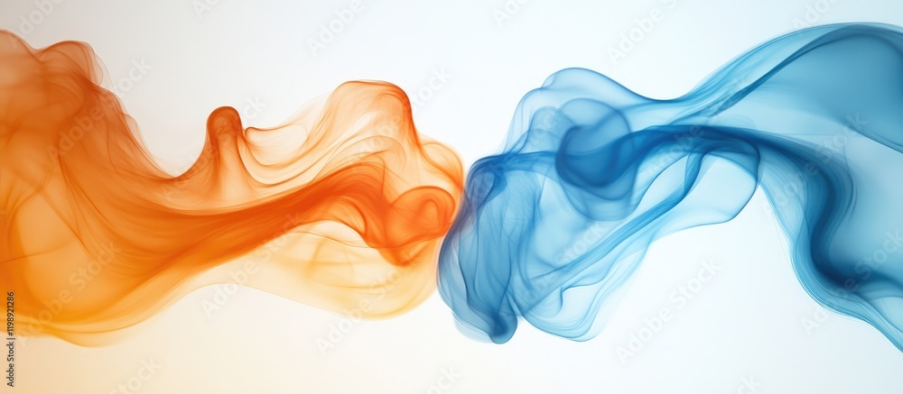 Poster abstract colorful smoke waves in orange and blue on a light background with copy space for text plac