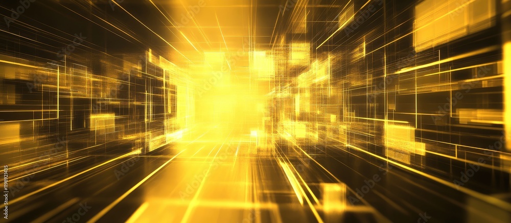 Poster abstract technology background with dynamic light effects and geometric shapes in yellow and black t