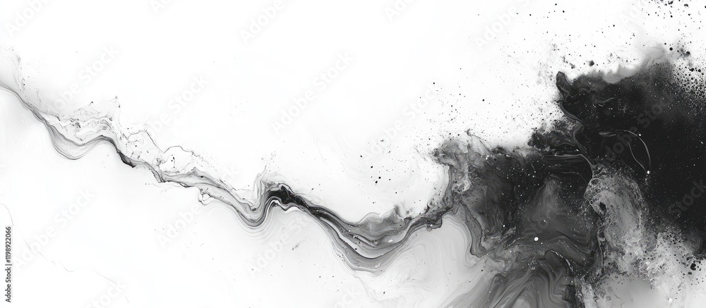 Poster abstract black and white fluid art design with smooth gradients and copy space for text placement