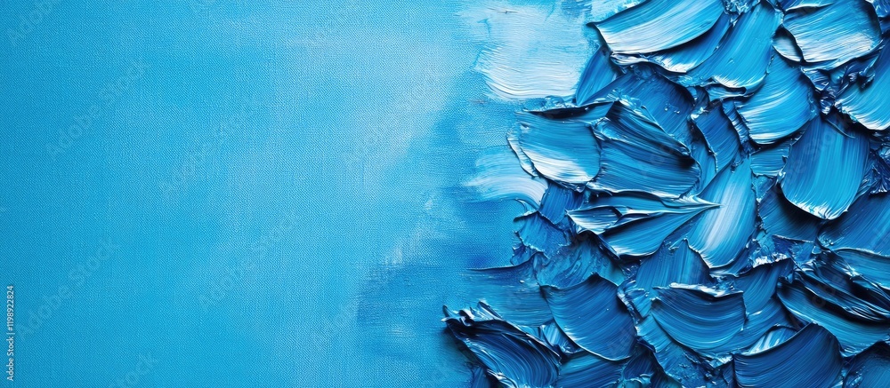 Poster textured blue abstract painting with thick brush strokes and a smooth gradient background, copy spac