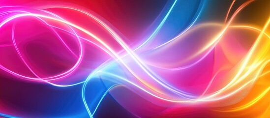 Obraz premium Colorful abstract light streaks with pink blue and orange tones flowing over a dark background suitable for copy space