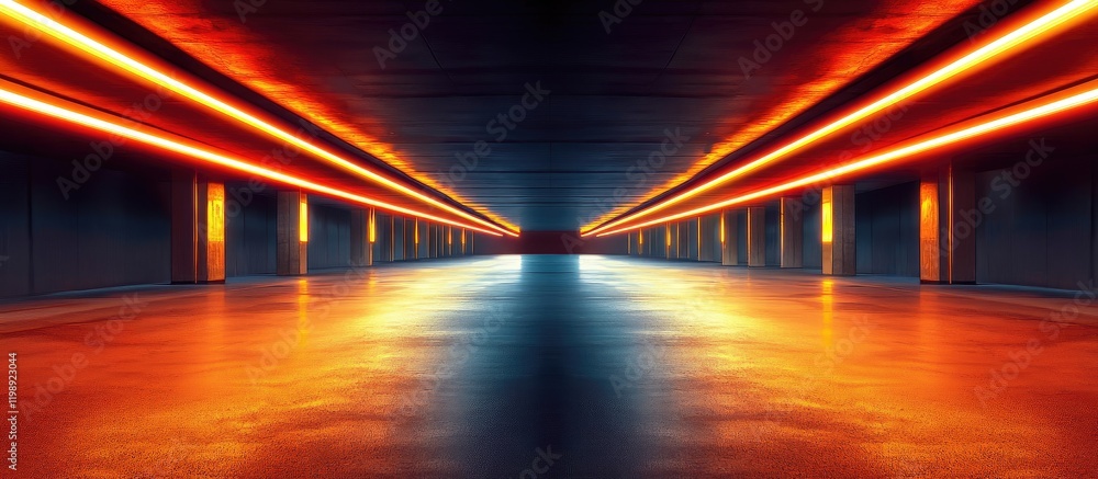 Poster abstract corridor with illuminated lines in orange and blue tones creating a futuristic atmosphere p