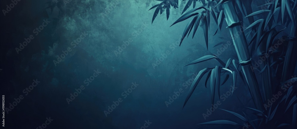 Poster dark blue bamboo background with copy space for text usage