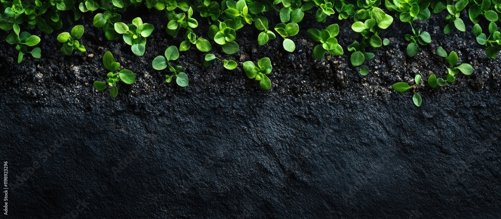 Poster green foliage border on dark textured background with copy space for text layout.