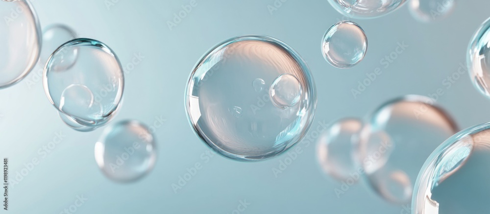 Aufkleber transparent soap bubbles floating in the air with soft lighting and blurred background copy space