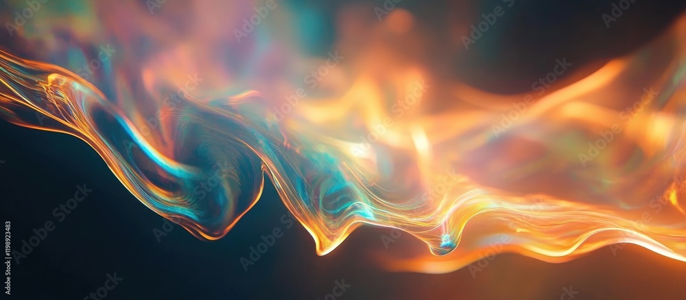 Aufkleber abstract colorful wave patterns with vibrant hues of orange, blue, and green on a dark background wi