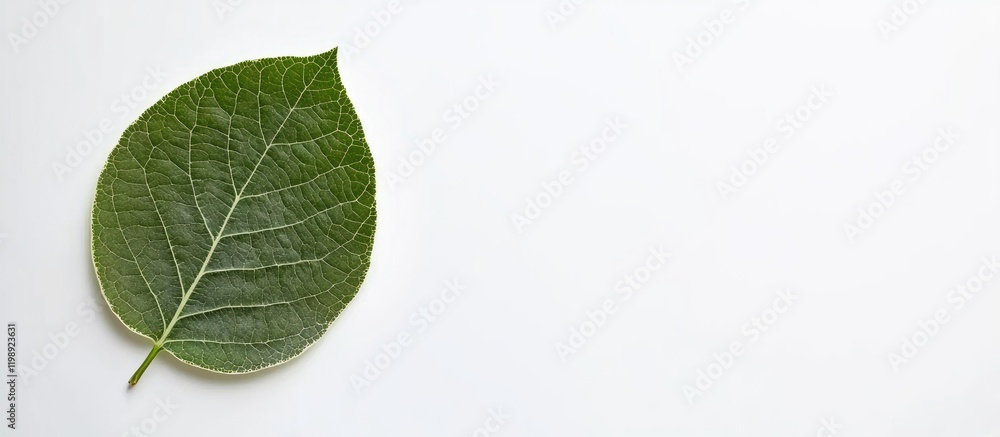 Aufkleber green leaf on a plain white background with ample copy space for text placement