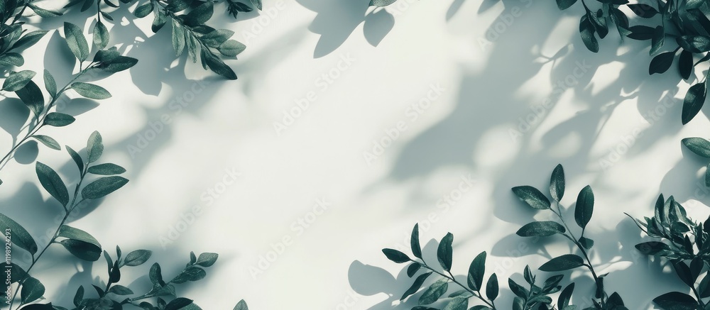 Aufkleber green leaves framing light background with shadows and copy space for text or design elements