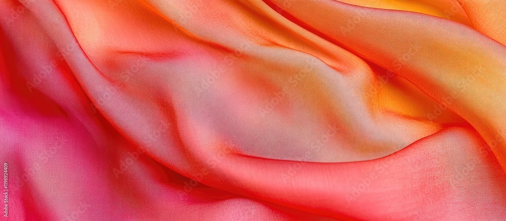 Poster colorful silk fabric with gradient shades of orange pink and peach creating soft waves and textures 