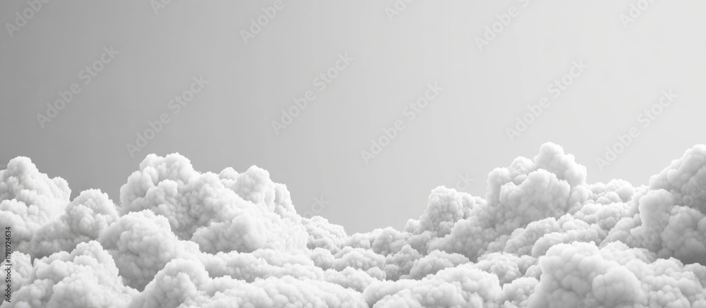 Poster fluffy white clouds in a monochrome sky with gradient background and ample copy space for text place