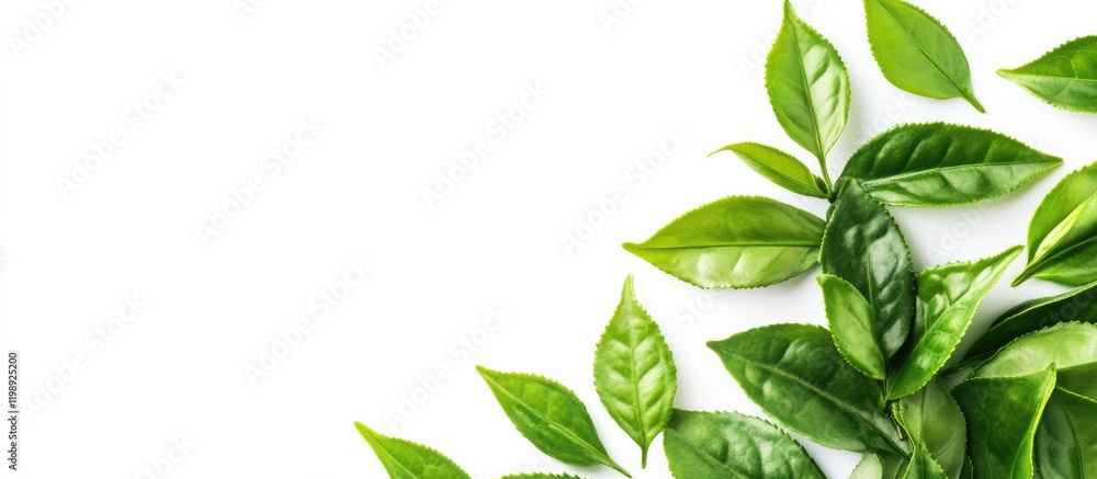 Aufkleber green leaves on a white background with ample copy space for text or design elements