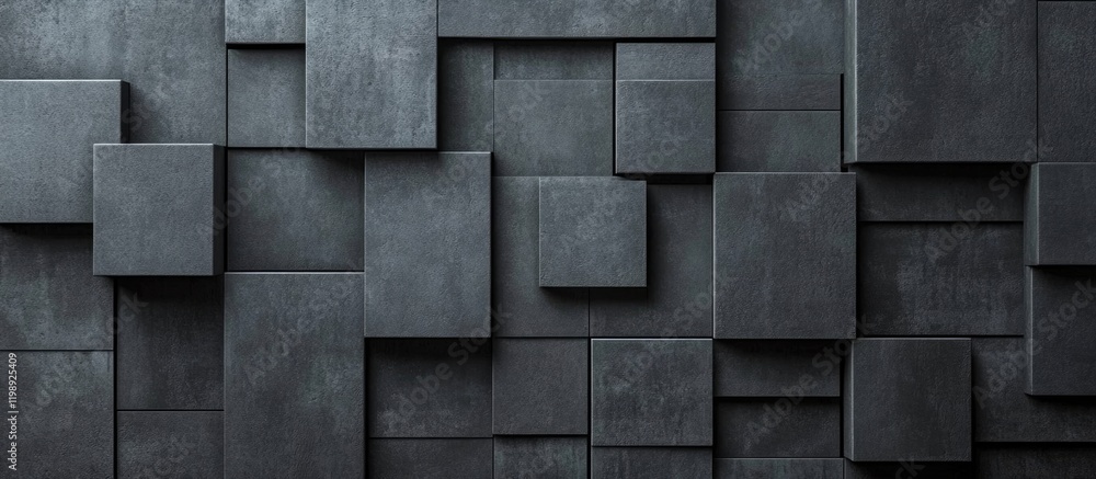 Poster abstract textured black wall with arranged square panels and copy space for design projects