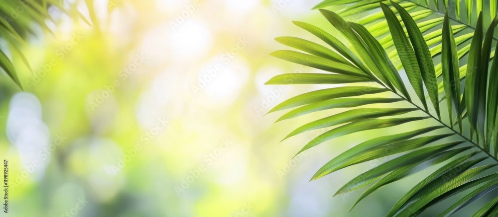 Poster green palm leaves with blurred background and soft bokeh effect featuring natural light copy space f