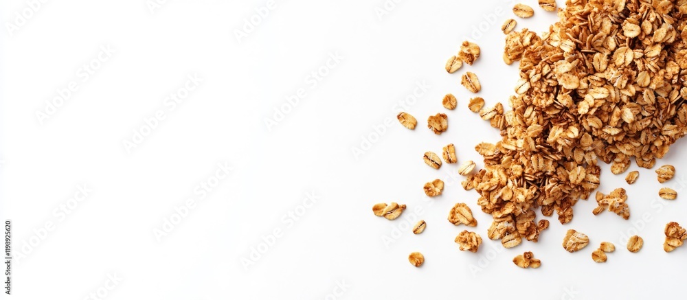Aufkleber granola clusters scattered on a white background with copy space for text placement