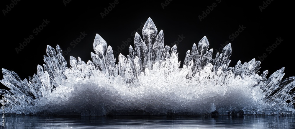 Poster intricate ice crystal formation with sharp edges and glossy surface against a dark background copy s