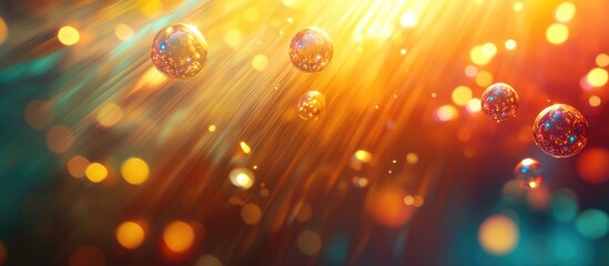 Colorful abstract background with bubbles and light rays creating a vibrant atmosphere and ample copy space for text insertion