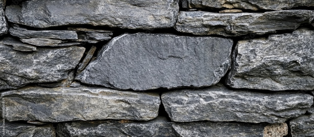 Poster textured stone wall background with varying shades of gray slate and copy space for text placement.