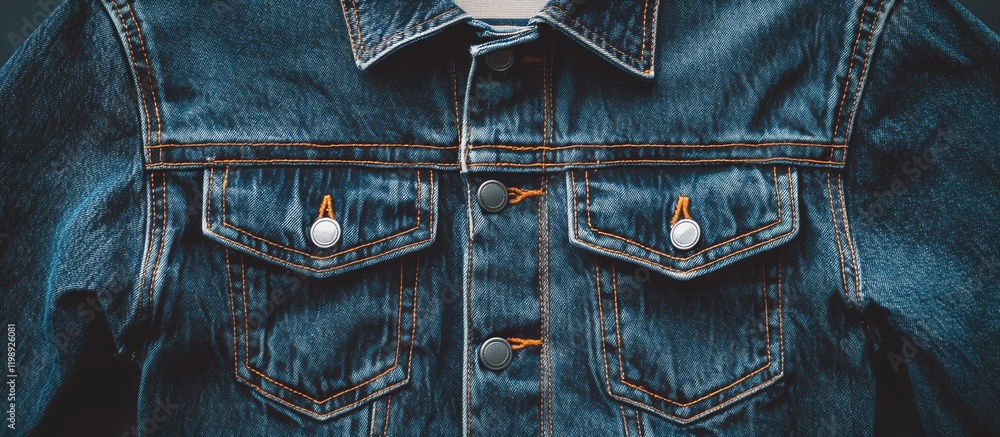 Poster classic denim jacket close-up with pockets and buttons displaying texture and detail on fabric copy 