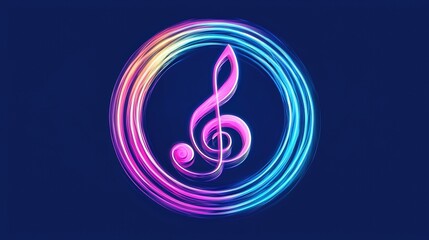 Obraz premium A contemporary circular logo incorporating a bold musical note design, representing a music school or studio. The logo features a striking color contrast that enhances its visibility and appeal. The