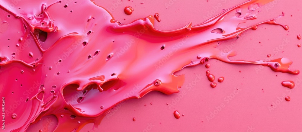 Aufkleber abstract pink paint splash on a smooth surface with droplets and copy space for text