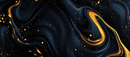 Abstract black and gold swirling background with texture and patterns suitable for design use Copy Space