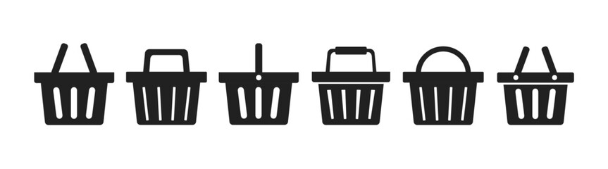 Shopping basket icon set. Basket Symbol. Internet shop or store. Buy on market or supermarket. Vector illustration