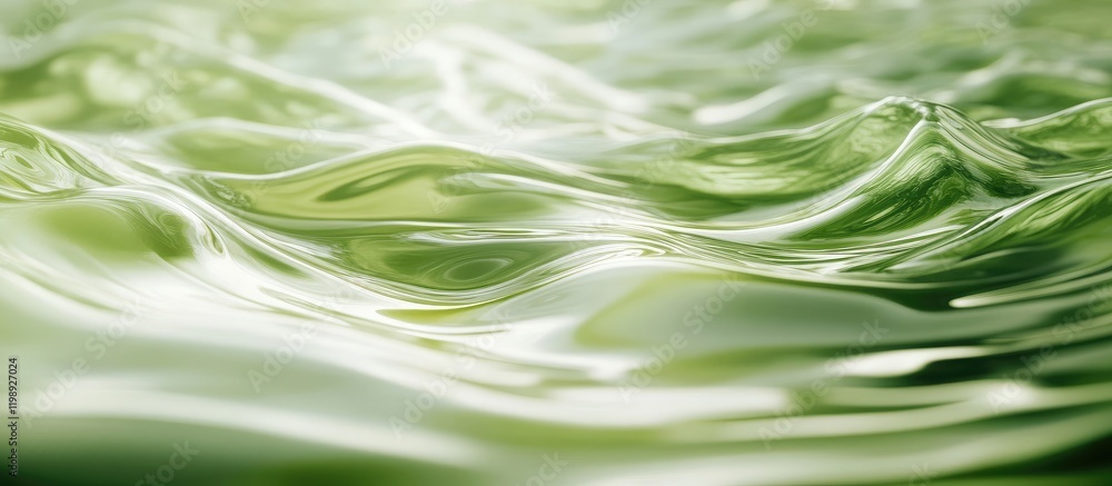 Poster green abstract liquid surface with smooth waves and copy space for text placement