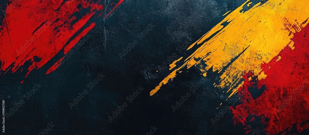 Aufkleber abstract art background with black texture and dynamic red and yellow paint splashes ideal for moder