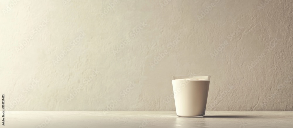 Poster minimalist white cup on a clean surface with soft shadows and a textured wall background providing a